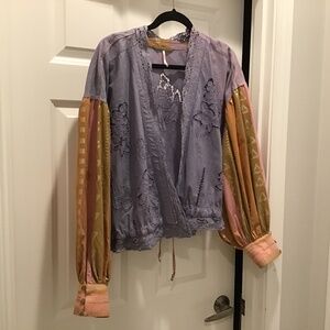 Free People Lavender & Multicolor Patchwork Bomber Jacket